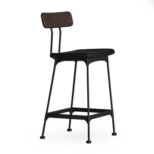 Noah Bar Stool w Wooden Back Matte Black Frame, Dark Brown Seat CHMS004 BAR PUB Zentique