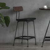 Noah Bar Stool w Wooden Back Matte Black Frame, Dark Brown Seat CHMS004 BAR PUB Zentique