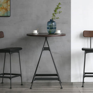Zentique Noah Solid-Wood Top Bar Table with Powder-Coated Steel Frame — Compact, Modern, Durable Bistro Piece CHMS005