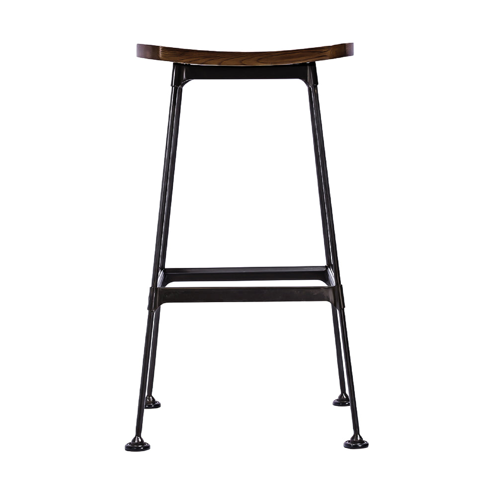 Arthur Bar Stool w Wooden Seat Matte Black Steel, Dark Brown Wood CHMS006 BAR BROWN Zentique