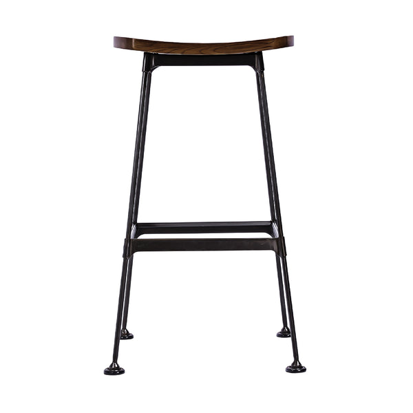 Arthur Bar Stool w Wooden Seat Matte Black Steel, Dark Brown Wood CHMS006 BAR BROWN Zentique