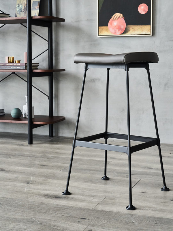 Arthur Bar Stool w PU Seat Matte Black Steel, Dark Grey PU CHMS006 BAR PUB Zentique