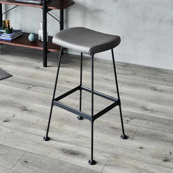 Arthur Bar Stool w PU Seat Matte Black Steel, Dark Grey PU CHMS006 BAR PUB Zentique