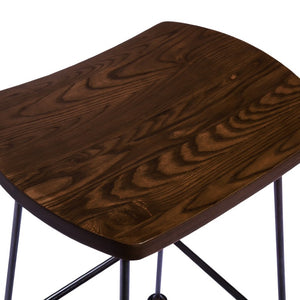 Zentique Arthur Industrial Bar Stool with Solid Wood Seat, Powder-Coated Steel Frame, Footrest, 30.5"H CHMS006 BAR BROWN