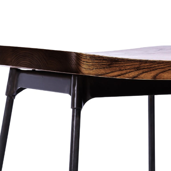 Zentique Arthur Industrial Bar Stool with Solid Wood Seat, Powder-Coated Steel Frame, Footrest, 30.5"H CHMS006 BAR BROWN