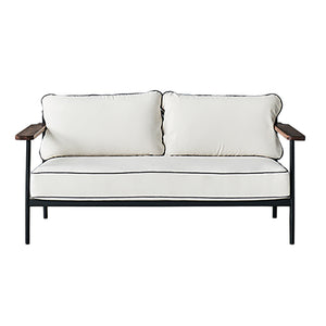 Geneveive Sofa with Metal Frame Black Steel, Cream Linen, Chinese Walnut Oak Arms CHMS009 Zentique