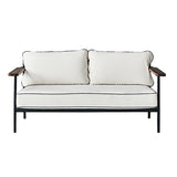 Geneveive Sofa with Metal Frame Black Steel, Cream Linen, Chinese Walnut Oak Arms CHMS009 Zentique