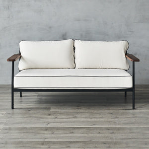 Geneveive Sofa with Metal Frame Black Steel, Cream Linen, Chinese Walnut Oak Arms CHMS009 Zentique