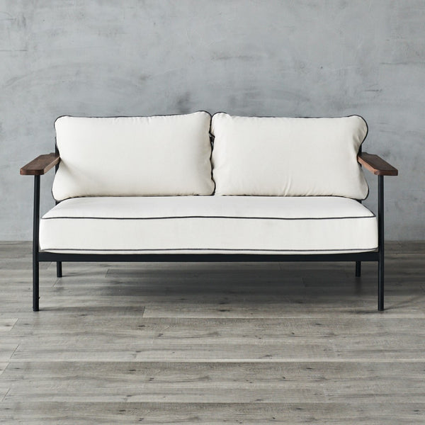 Geneveive Sofa with Metal Frame Black Steel, Cream Linen, Chinese Walnut Oak Arms CHMS009 Zentique