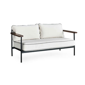 Geneveive Sofa with Metal Frame Black Steel, Cream Linen, Chinese Walnut Oak Arms CHMS009 Zentique
