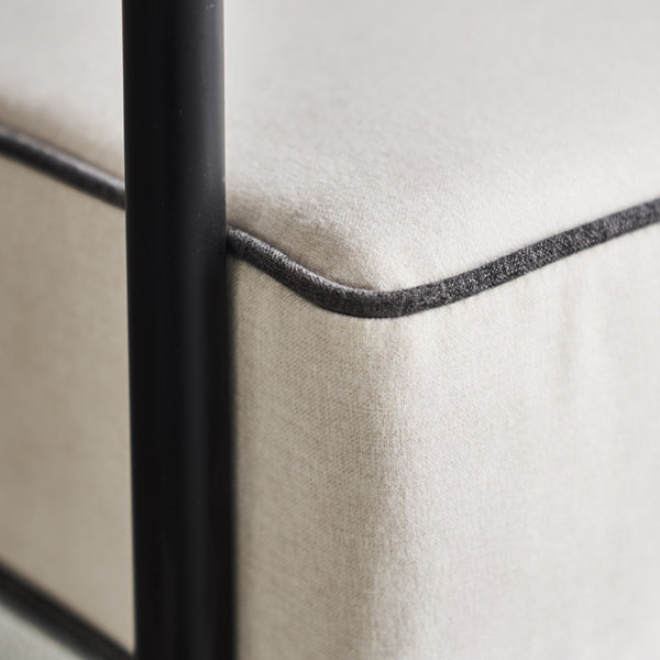 Geneveive Sofa with Metal Frame Black Steel, Cream Linen, Chinese Walnut Oak Arms CHMS009 Zentique