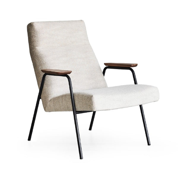 Zentique Trevor Off-White Arm Chair — Compact Linen Upholstered Seat on Steel Frame, Modern Cozy Supportive Design CHMS012