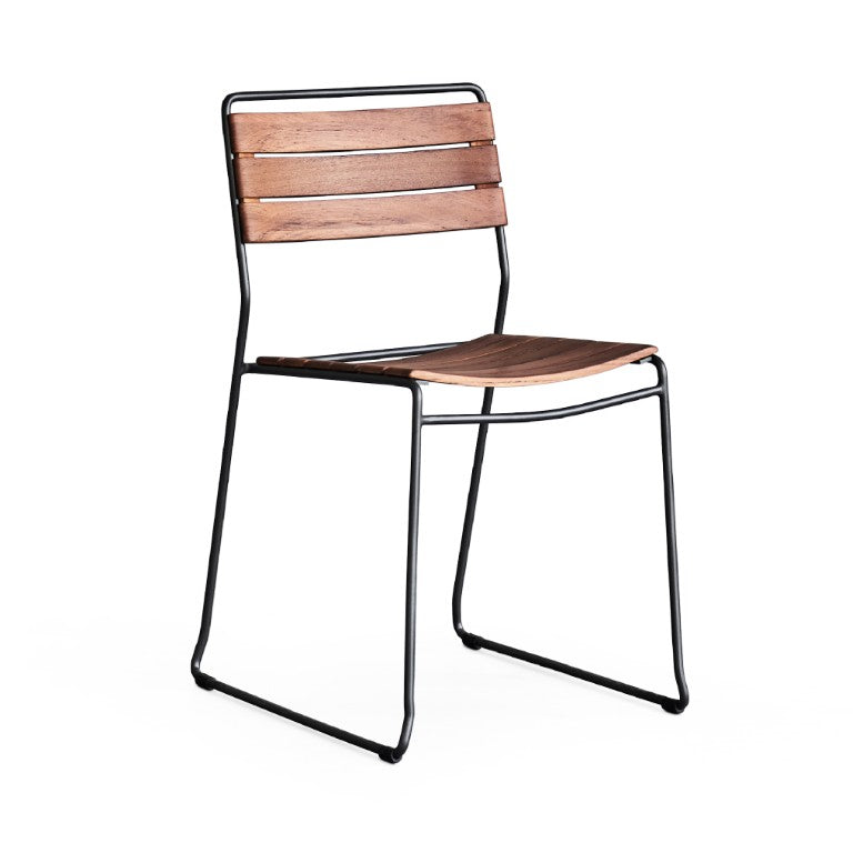 Zentique Maddie Side Chair — Sleek Steel Frame with Solid Teak Accents, Ergonomic Comfort for Dining & Cafés CHMS013