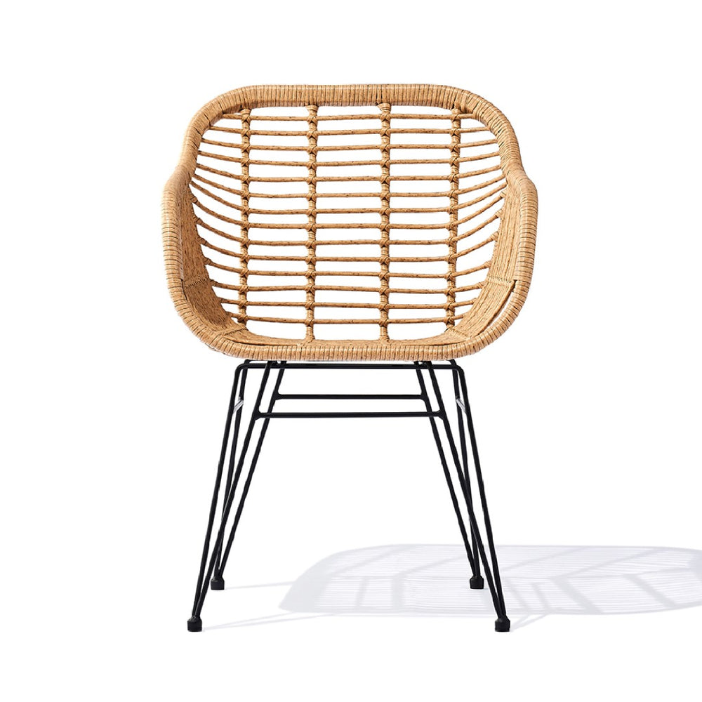 Rattan Patio Tub Chair Matte Black Steel, Light Brown Rattan CHMS015 Zentique