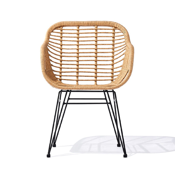 Rattan Patio Tub Chair Matte Black Steel, Light Brown Rattan CHMS015 Zentique