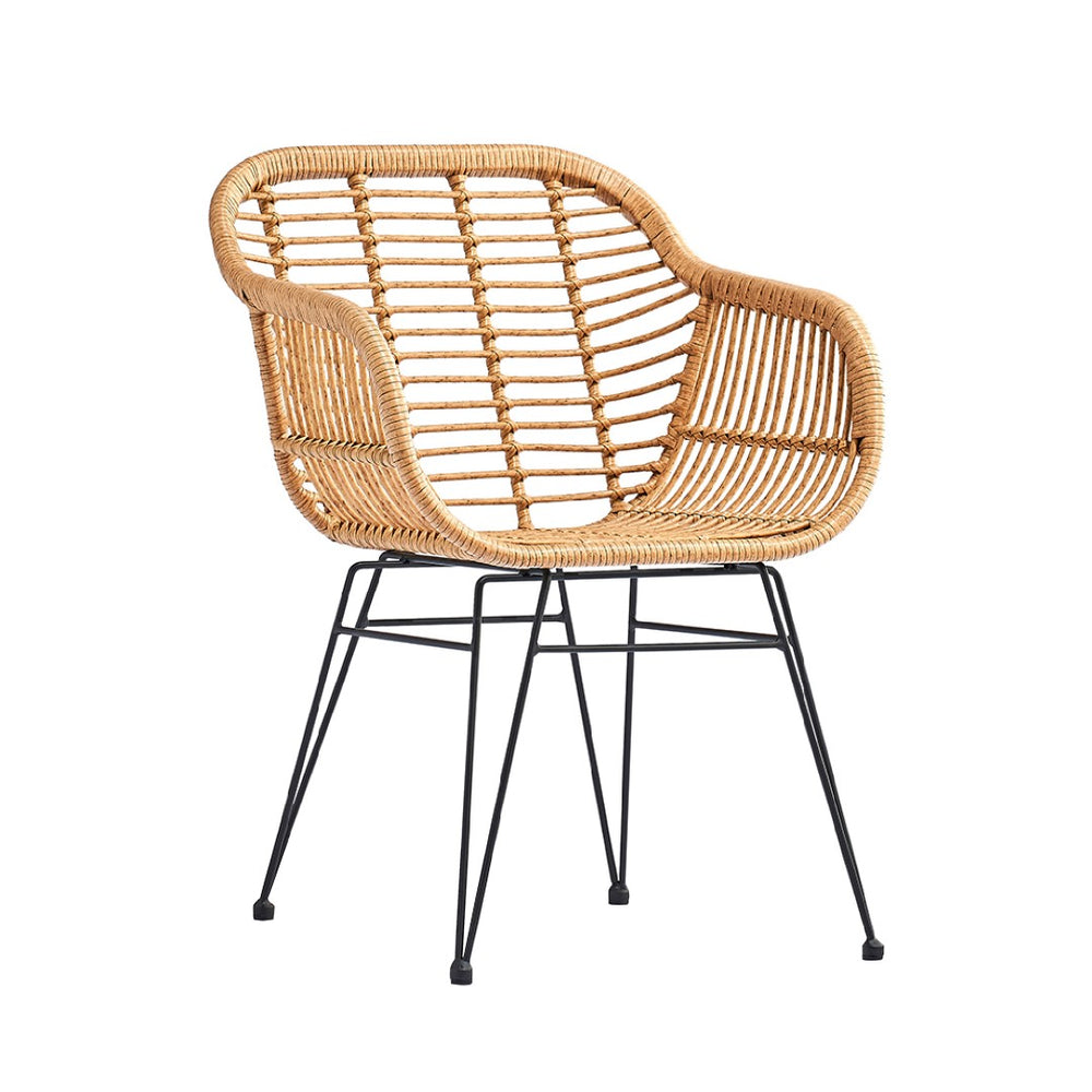 Rattan Patio Tub Chair Matte Black Steel, Light Brown Rattan CHMS015 Zentique