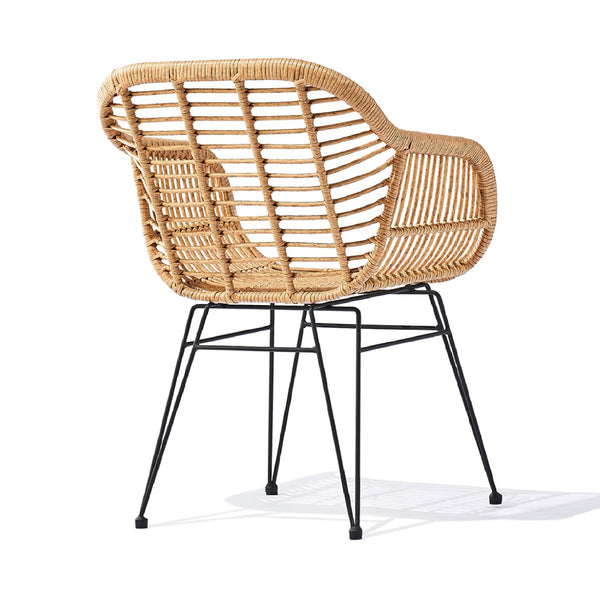 Rattan Patio Tub Chair Matte Black Steel, Light Brown Rattan CHMS015 Zentique