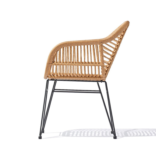 Rattan Patio Tub Chair Matte Black Steel, Light Brown Rattan CHMS015 Zentique