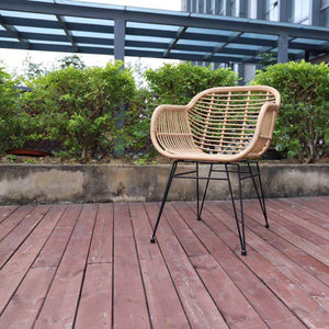 Rattan Patio Tub Chair Matte Black Steel, Light Brown Rattan CHMS015 Zentique