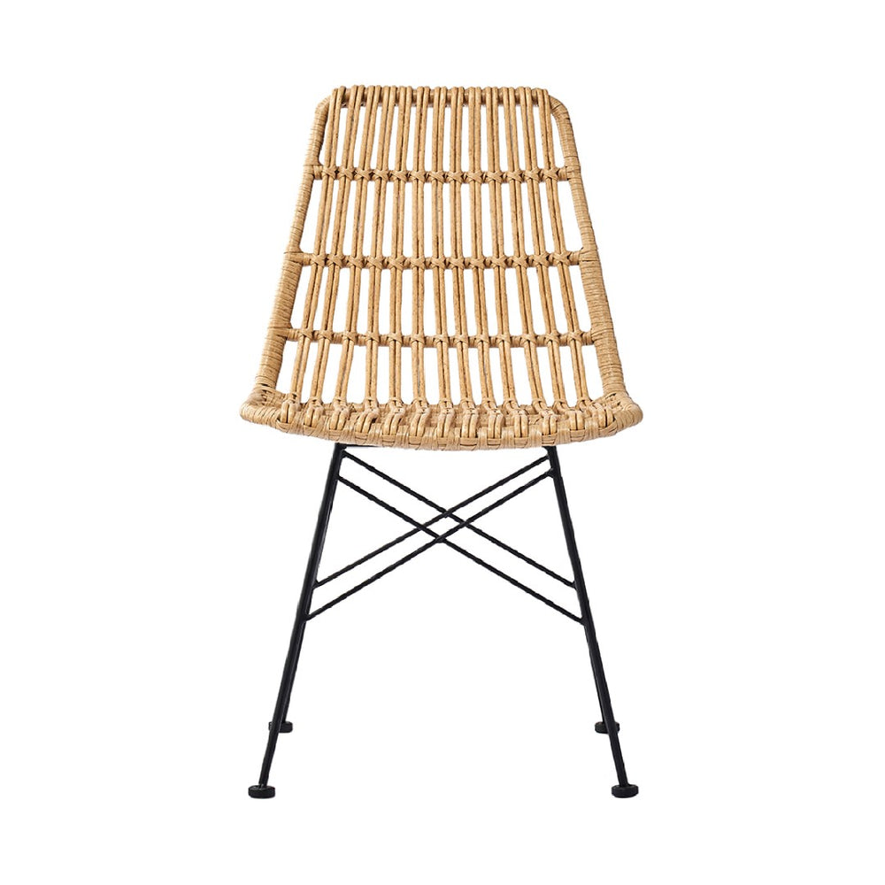 Rattan Patio Side Chair Matte Black Steel, Light Brown Rattan CHMS016 Zentique