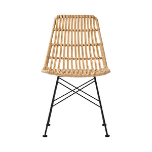 Rattan Patio Side Chair Matte Black Steel, Light Brown Rattan CHMS016 Zentique