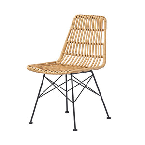 Rattan Patio Side Chair Matte Black Steel, Light Brown Rattan CHMS016 Zentique