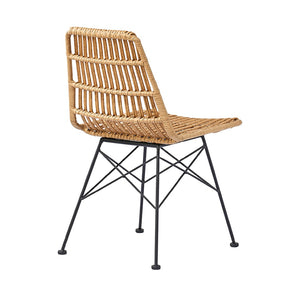 Rattan Patio Side Chair Matte Black Steel, Light Brown Rattan CHMS016 Zentique