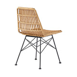 Rattan Patio Side Chair Matte Black Steel, Light Brown Rattan CHMS016 Zentique