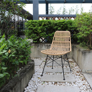 Rattan Patio Side Chair Matte Black Steel, Light Brown Rattan CHMS016 Zentique