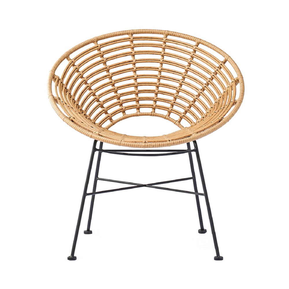 Rattan Patio Round Chair Matte Black Steel, Light Brown Rattan CHMS017 Zentique