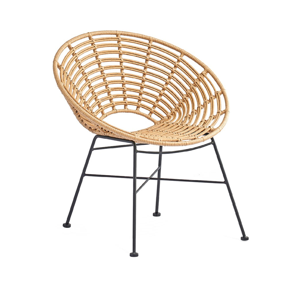 Rattan Patio Round Chair Matte Black Steel, Light Brown Rattan CHMS017 Zentique