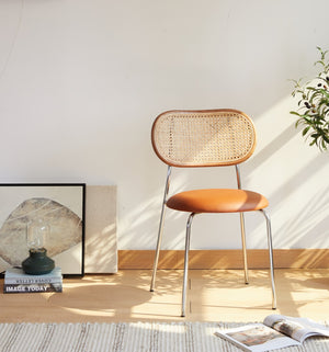 Parrish Side Chair Gunmetal Steel, Brown Wood/Rattan, Brown PU CHMS021 Zentique