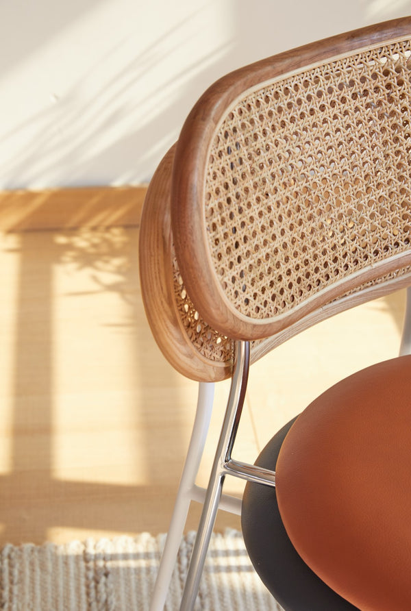 Parrish Side Chair Gunmetal Steel, Brown Wood/Rattan, Brown PU CHMS021 Zentique