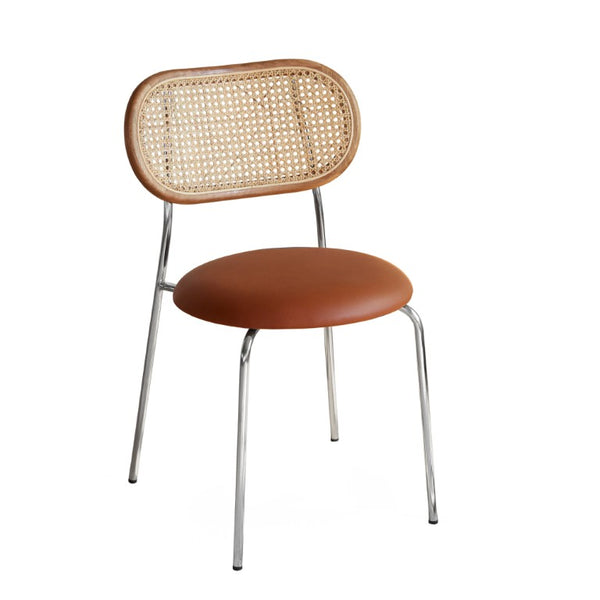 Zentique Parrish Side Chair - Transitional Rattan & PU Seat, Steel Frame with Wood Accents for Compact Dining Comfort CHMS021