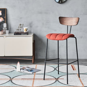 Zentique Lara Modern Bar Stool with Steel Frame, Cotton Upholstery & Compact 18.5"W Profile for Cafes CHMS024 BAR RED