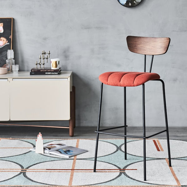 Zentique Lara Modern Bar Stool with Steel Frame, Cotton Upholstery & Compact 18.5"W Profile for Cafes CHMS024 BAR RED