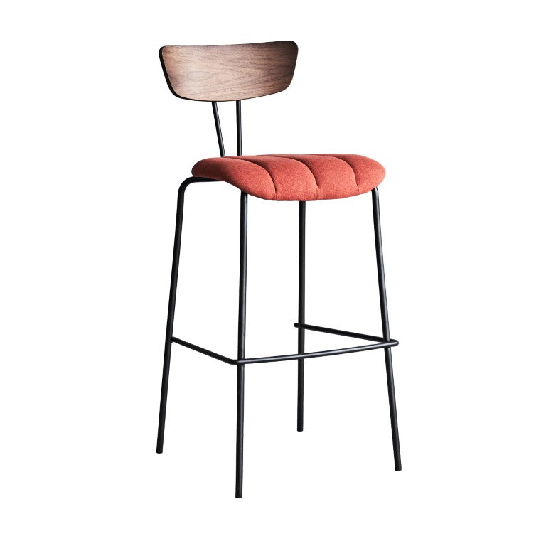 Zentique Lara Modern Bar Stool with Steel Frame, Cotton Upholstery & Compact 18.5"W Profile for Cafes CHMS024 BAR RED