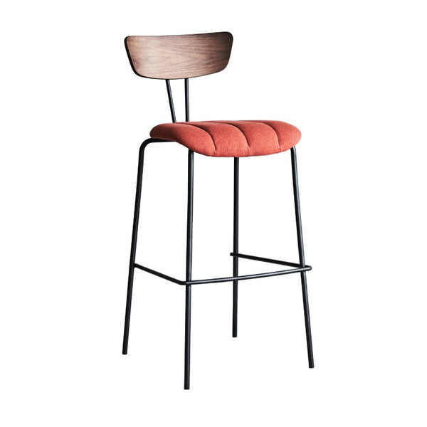 Zentique Lara Modern Bar Stool with Steel Frame, Cotton Upholstery & Compact 18.5"W Profile for Cafes CHMS024 BAR RED