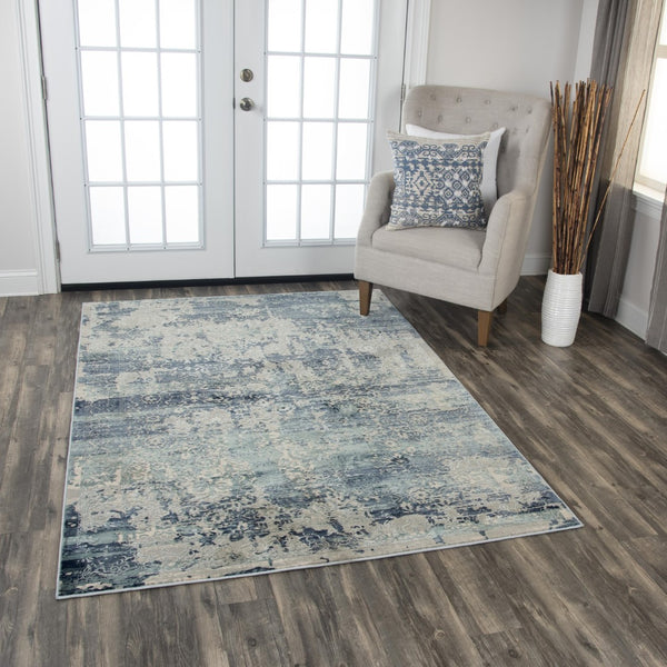 Rizzy Chelsea CHS107 Power Loomed Modern Polyester Rug Gray/Teal 8'6" x 11'10"