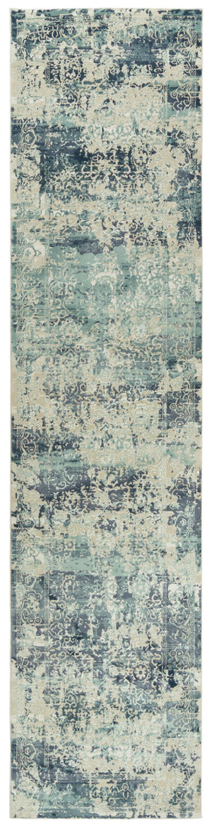 Rizzy Chelsea CHS107 Power Loomed Modern Polyester Rug Gray/Teal 2'7" x 9'6"