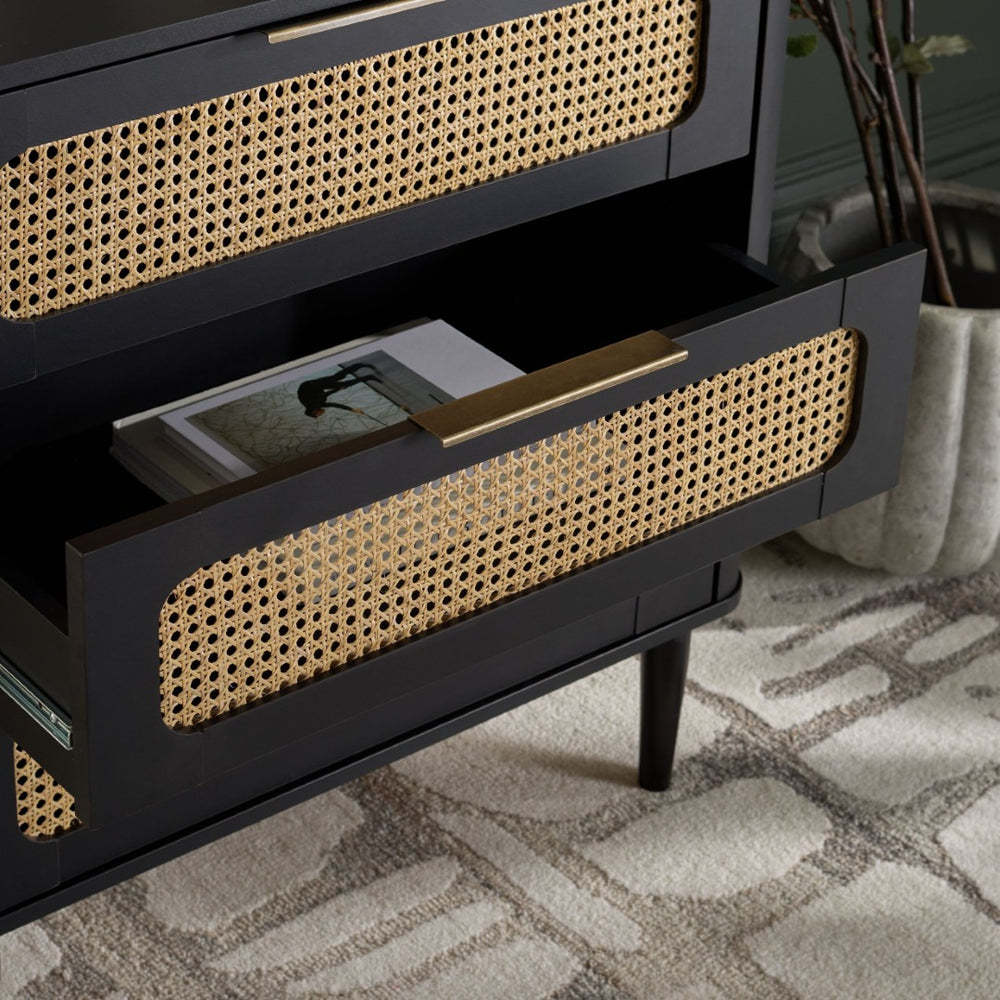 Safavieh Brey 3 Drawer Chest - Modern-Rustic Storage With Warm Tones And Rattan Accents For Every Room Black / Brass CHS3100B