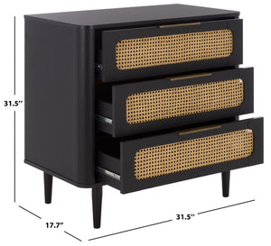 Safavieh Brey 3 Drawer Chest - Modern-Rustic Storage With Warm Tones And Rattan Accents For Every Room Black / Brass CHS3100B