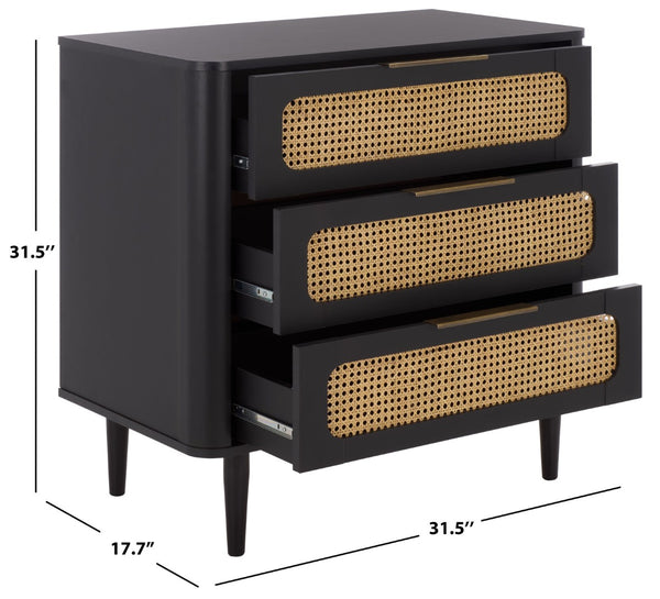 Safavieh Brey 3 Drawer Chest - Modern-Rustic Storage With Warm Tones And Rattan Accents For Every Room Black / Brass CHS3100B