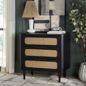 Safavieh Brey 3 Drawer Chest - Modern-Rustic Storage With Warm Tones And Rattan Accents For Every Room Black / Brass CHS3100B