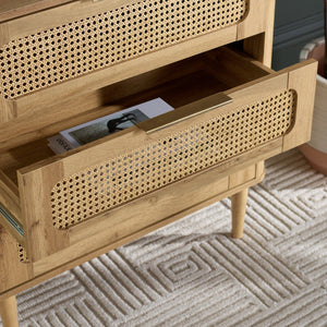 Safavieh Brey 3 Drawer Chest - Modern-Rustic Storage With Warm Tones And Rattan Accents For Every Room Oak / Brass CHS3100C