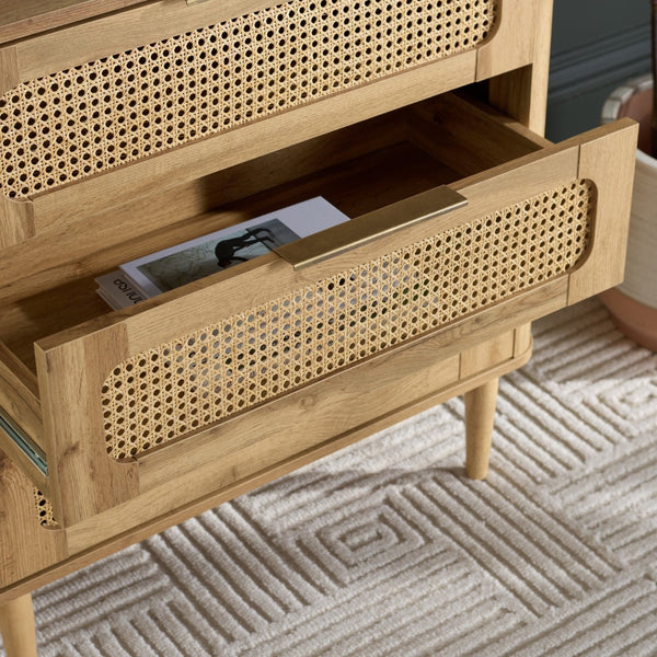 Safavieh Brey 3 Drawer Chest - Modern-Rustic Storage With Warm Tones And Rattan Accents For Every Room Oak / Brass CHS3100C