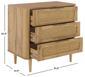 Safavieh Brey 3 Drawer Chest - Modern-Rustic Storage With Warm Tones And Rattan Accents For Every Room Oak / Brass CHS3100C