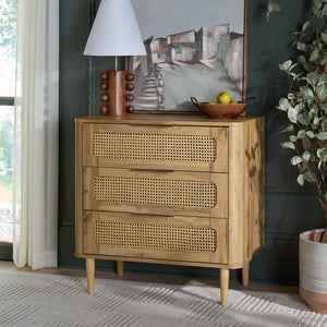 Safavieh Brey 3 Drawer Chest - Modern-Rustic Storage With Warm Tones And Rattan Accents For Every Room Oak / Brass CHS3100C