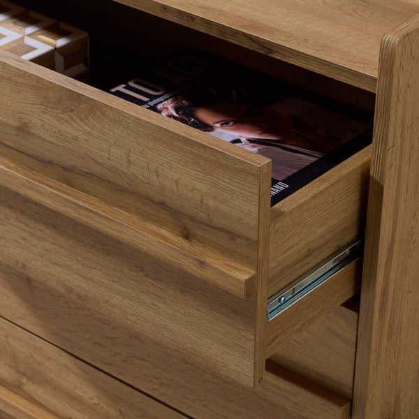 Mishi 3 Drawer Chest With Warm Natural Finish, Engineered Wood Storage Solution For Bedroom & Entryway