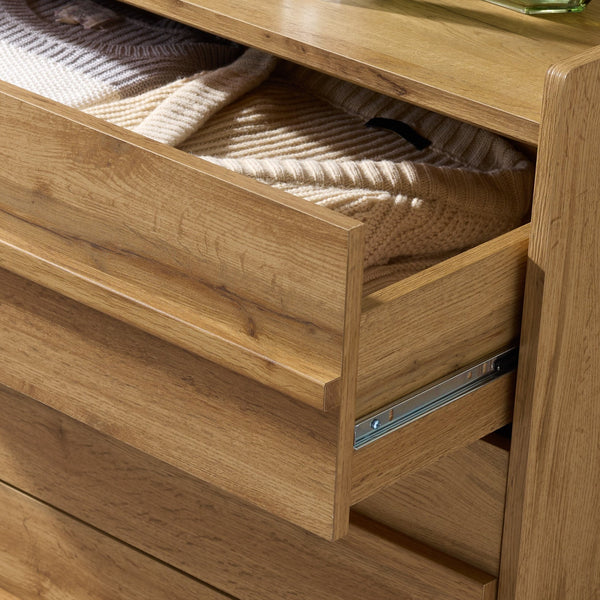 Mishi 3 Drawer Chest With Warm Natural Finish, Engineered Wood Storage Solution For Bedroom & Entryway